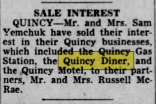 Quincy Diner - Aug 1961 Partner Sells Interest In Diner (newer photo)